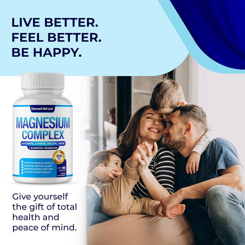 Magnesium Complex 1000mg, 90 Capsules - 7 Elemental Magnesium Supplement with Glycinate, Citrate, Malate & More