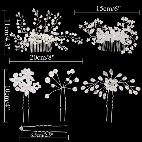 inSowni 30 Pack Silver Wedding Bridal Hair Side Combs+U Shaped Hair Pins Clips Barrettes Prom Hair Pieces Rhinestone Pearl Baby Breath White Flower Decorative Accessories for Women Girls Bridesmaids
