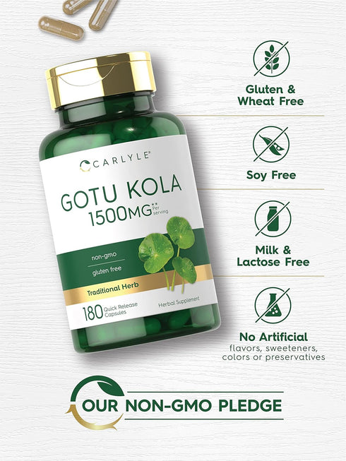Carlyle Gotu Kola Capsules, 1500mg, 180 Count, Non-GMO, Gluten Free