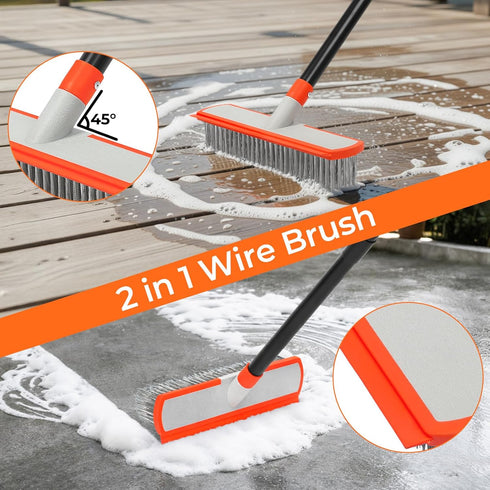MAVRIZ Stainless Steel Concrete Brush with Long Handle - Heavy Duty Deck Brush for Concrete Cleaning, Outdoor Broom