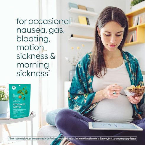 UpSpring Stomach Settle Drops - Occasional Nausea Relief with Ginger, Lemon, Spearmint, B6, Mint Flavor, 28 Ct