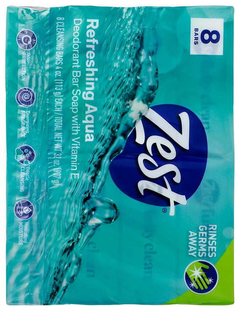 Zest 8-Bar Bath Size Soap, Aqua, 4 Ounce per Bar, 32 Ounce Total