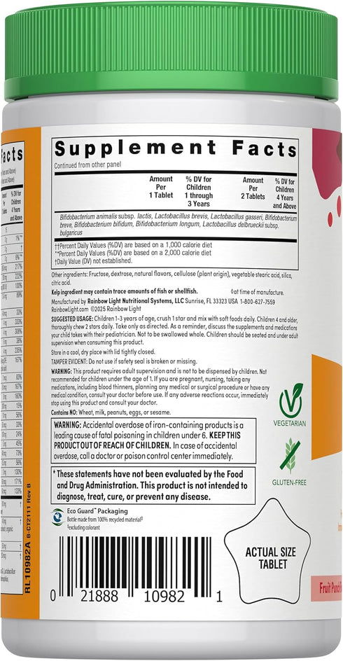 Immune 90 Count Rainbow Light Kids One Multivitamin Tablets, Provides Healthy Growth and Support, with Vitamin C, Zinc