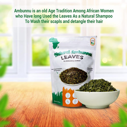 Natural Ambunnu Leaves by Excluniq World, 50g Pack, Herbal Hair Detangler, Shampoo & Conditioner for Dry and Damaged