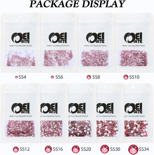 Rose Flatback Rhinestones for Nail Art and Craft, Loose Crystal Gemstones (Rose, SS34, 288pcs, 7.1-7.3mm)