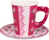Royal Bluebonnet Paper Tea Cups and Saucer Sets - 24 Disposable Tea Party Decorations for Valentine's Day, Pink Floral