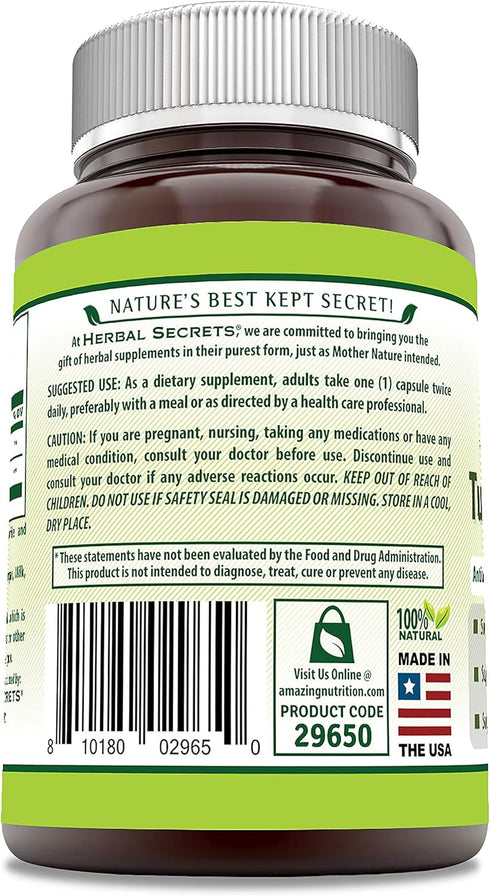 Herbal Secrets Turmeric & Ginger 500 Mg Veggie Capsules Supplement - Non-GMO, Gluten Free, Made in USA (1 Pack, 180