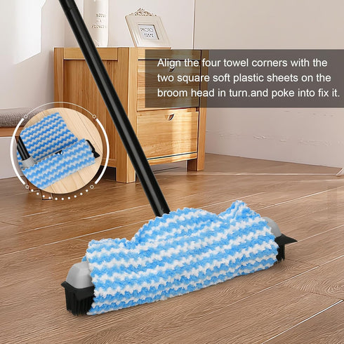 Pet Hair Removal Rubber Broom with Squeegee, 59" Telescoping Handle Carpet Rake for Pet Hair