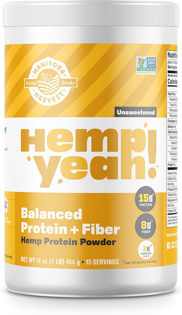 Manitoba Harvest Hemp Yeah! Balanced Protein + Fiber Powder, Unsweetened, 16 oz, Keto-Friendly