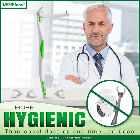 VeriFloss Dental Flosser with 10 Head Refill, Ergonomic Design for Adults & Kids, Reusable Floss Picks Cleaning Kit