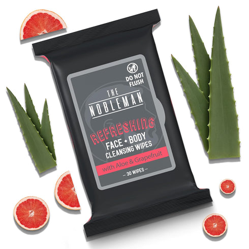 The Nobleman Men's Refreshing Face + Body Cleansing Wipes with Grapefruit, 30 count