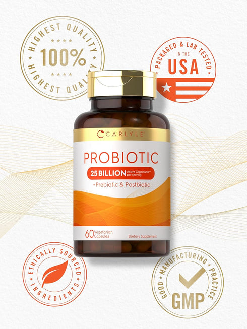Carlyle Prebiotic & Probiotic | 25 Billion CFU | 60 Capsules | Vegetarian, Non-GMO & Gluten Free for Women & Men