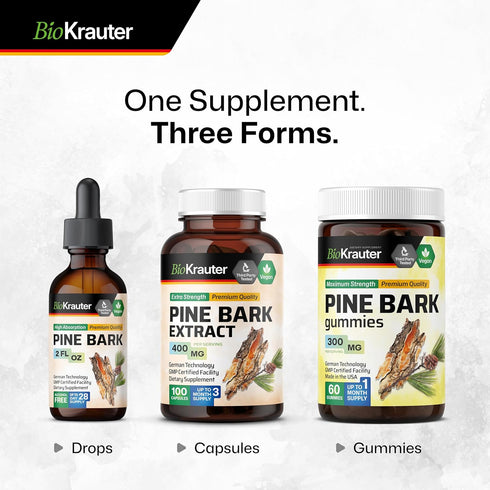 Pine Bark Extracts Tincture - 400 mg Organic French Maritime Pine Bark Extract Drops - 2 Fl Oz - Vegan, Alcohol & Sugar