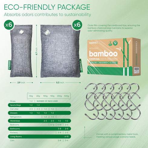 Activated Charcoal Odor Absorber, Bamboo Charcoal Air Purifying Bags for Strong Odor (12 Packs)