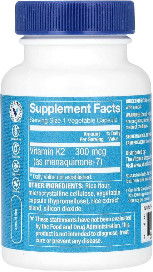 Triple Strength Vitamin K2 for Bone Health, 300 MCG, 120 Vegetable Capsules