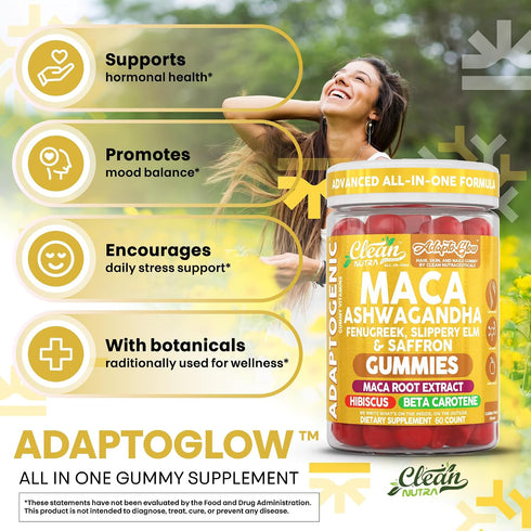 Gummies 60 Gummies Gummy Clean Nutra Maca Root Ashwagandha Fenugreek Slippery Elm Saffron Hibiscus Beta Carotene