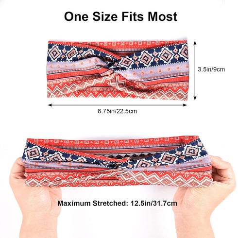 MarchQueen Boho Headbands for Women, Vintage Print Twisted Hair Bands, Stretchy Criss Cross Turban Headwrap (Boho-6pcs)
