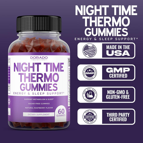 Night Time Fat Burner Gummies (60 Count) Weight Loss & Metabolism Gummies - Sugar Free Raspberry Flavor