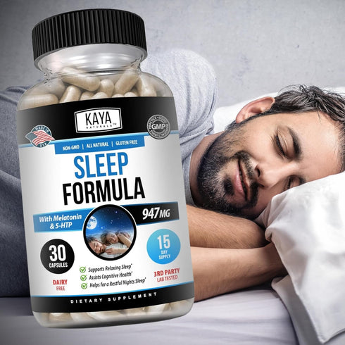 Kaya Naturals Sleep Support Formula with Melatonin, Vitamin Supplement for Sleep, Stress, and Mood Support, 30 Count