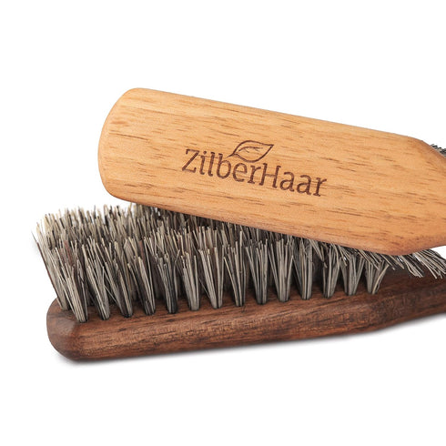 ZilberHaar Vegan Beard Brush - Stiff Bristles, Oiled Walnut and Mexican Tampico Bristles, Animal-Free Grooming Product