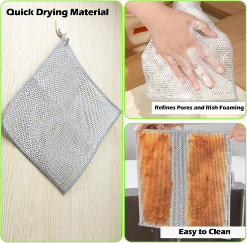 levateeta 12 PCS Non-Scratch Wire Dishcloths - Metal Dish Cloth with Double Layer Multipurpose Steel Wrie Diswashing