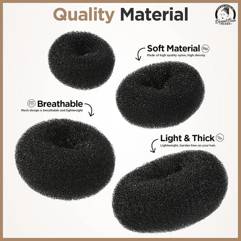 Teenitor Hair Donut, Hair Bun Maker, Black (Extra-large, Large, Medium and Small)
