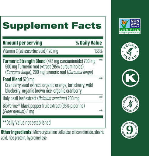 MegaFood Turmeric Curcumin Extra Strength - 90 Tabs, Whole Body Support with Black Pepper & Holy Basil