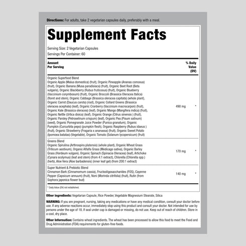 Piping Rock Fruits and Veggies Supplement | 120 Capsules | Plus 20 Fruit and Vegetables | Superfood Formula | Daily Multivitamin | Vegetarian, Non-GMO, Gluten Free