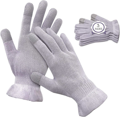MIG4U Moisturizing Beauty Gloves - Touchscreen Overnight Sleeping Gloves for Women with Dry Hands (Grey Purple, 3 Pairs)