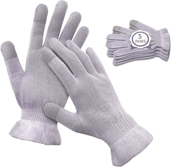 MIG4U Moisturizing Beauty Gloves - Touchscreen Overnight Sleeping Gloves for Women with Dry Hands (Grey Purple, 3 Pairs)