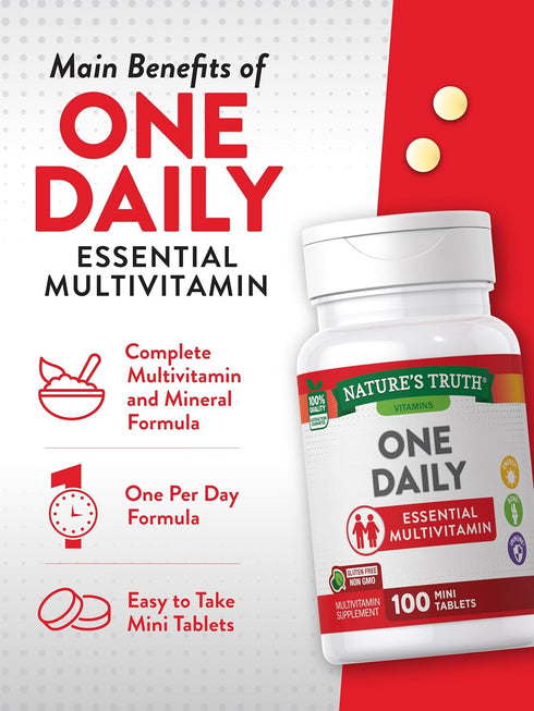 One Daily Multivitamin, 100 Mini Tablets, Non-GMO, Gluten Free Supplement, for Men and Women, by Nature's Truth
