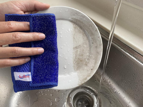 12 Pack Microfiber Scrub Dish Cleaning Cloth, Non-Scratch, Machine Washable, 5.5 x 5.5 Inch, Blue & Green