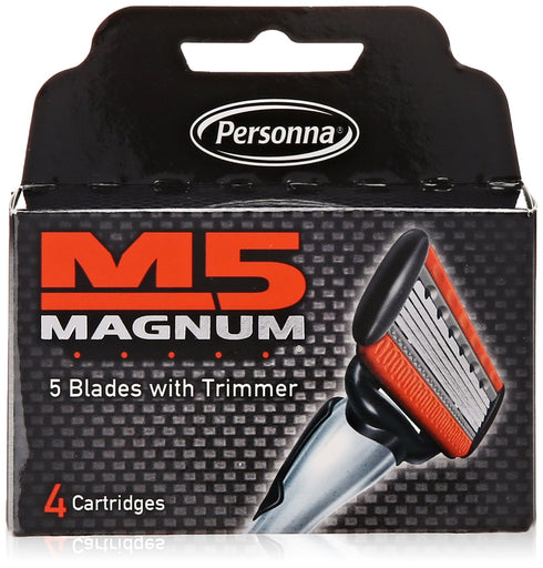 M5 Magnum 4 Count Razor Cartridge Blades with Trimmer (2 Pack)