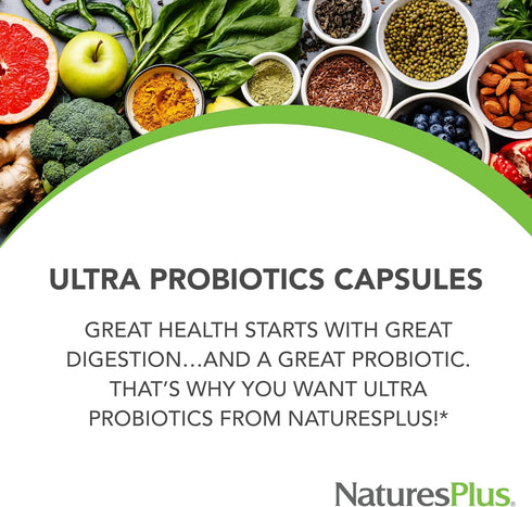 Natures Plus Ultra Probiotics - Maximum Strength Digestive Supplement - 30 Vegetarian Capsules
