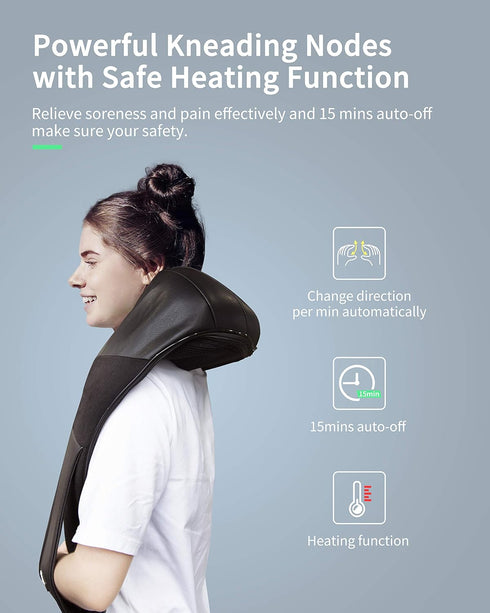 JIODTMER 3D Back Neck and Shoulder Massager with Heat,Deep Tissue Kneading Pillow, Electric Full Body Massager