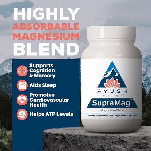 Ayush Herbs SupraMag - Magnesium Blend, 400mg Supplement for Sleep, Energy, & Brain Health - 90 Capsules
