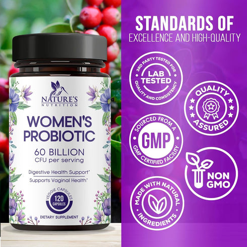 Probiotics for Women's Digestive Health, 60 Billion CFU, 16 Strains, 120 Capsules, Gluten Free, Immune & Gut Support