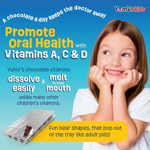 YUM-V'S Kids Multivitamin Chewable Chocolate Bears, 60 Count, Multivitamin for Kids Supplement, 16 Vitamins & Minerals
