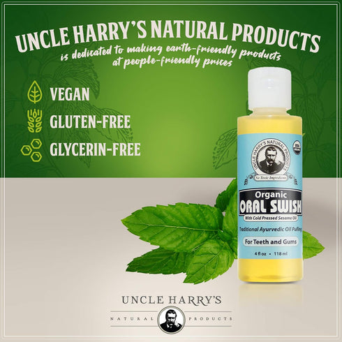 Uncle Harry's Certified Organic Oral Swish for Ayurvedic Oil Pulling (4 oz)