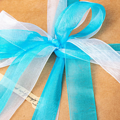 Blue Organza Ribbon 6 Rolls, 1 Inch Wide, Sheer Chiffon for Gift Wrapping