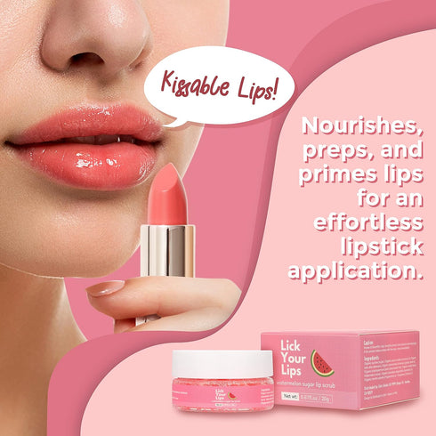 Watermelon Sugar Lip Scrub - Organic Exfoliator and Moisturizer for Dry Lips by Lick Your Lips (20g)