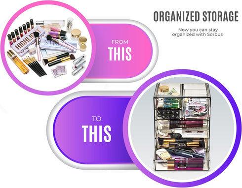 Sorbus Acrylic Makeup Organizer - Big Clear Storage Case for Cosmetics & Jewelry - 3 Large, 4 Small Drawers for Vanity