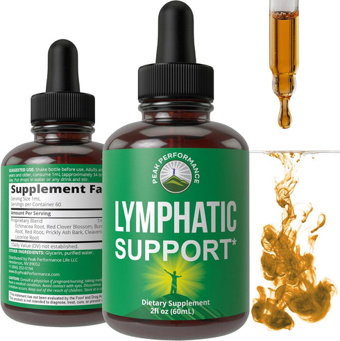 Lymphatic Drainage Drops Vegan Supplement 7-in-1 Lymph Detox and Cleanse Support with Echinacea Root, Red Clover, and