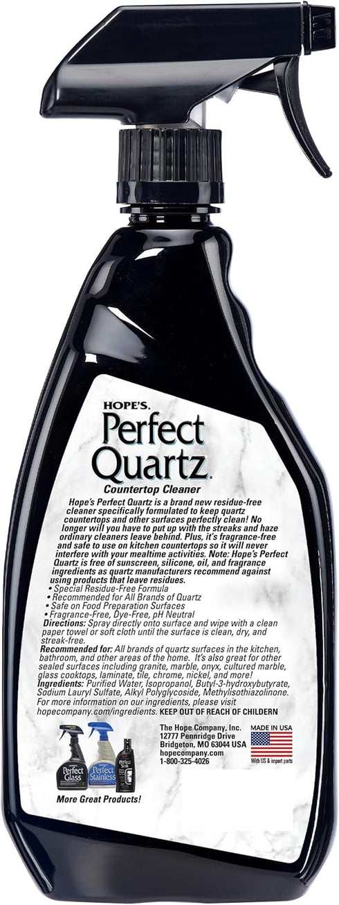 HOPE'S Perfect Quartz Countertop Cleaner, No Hazy Residue, Streak-Free, Safe on Food Contact Surfaces, Fragrance-Free, Sunscreen-Free, Counter Cleaner for All Brands of Quartz, 23 Fl Oz, Pack of 1