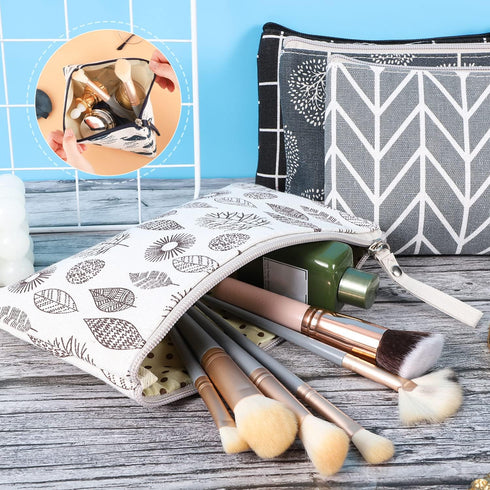 SUMAJU 8 Pcs Canvas Cosmetic Bag, Multi-function Travel Makeup Pouch with Zipper, Small Toiletry Bag for Women