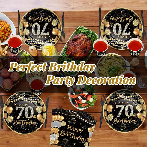 240 Pcs 70th Birthday Decorations, Birthday Party Tableware, Plates, Napkins, 9oz Cups for 30 Guests