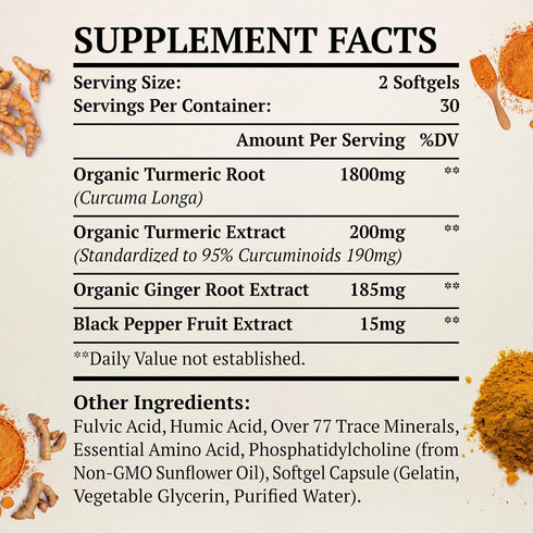 Liposomal Turmeric Curcumin Supplement - 60 Softgels - 2000mg, 95% Curcuminoid Extract with Piperine, Non-GMO