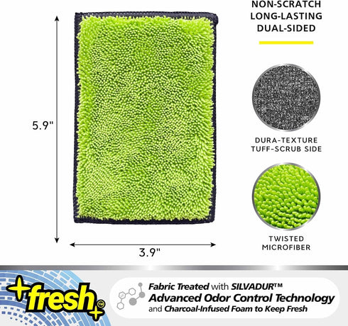 Fresh Professional Microfiber Sponge Cloths, 6-Pack with SILVADUR Odor Control Technology