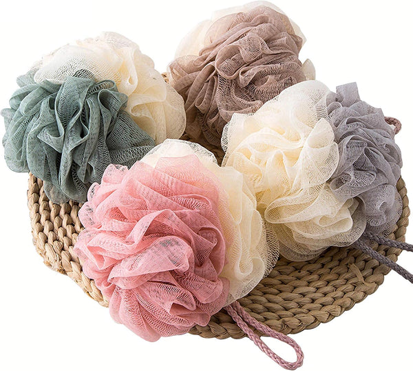 TCOTBE 4 Pack Loofah Bath Sponge Assortment - Multi Color Lace Mesh Loofahs for Silky Skin and Luxurious Bathing