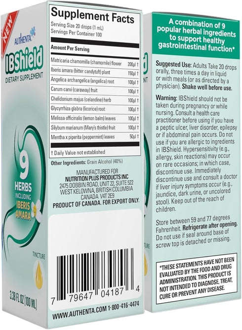IBShield Tincture 100ml - 9 Herb Blend for Healthy Gastrointestinal Function with Chamomile, Licorice & More